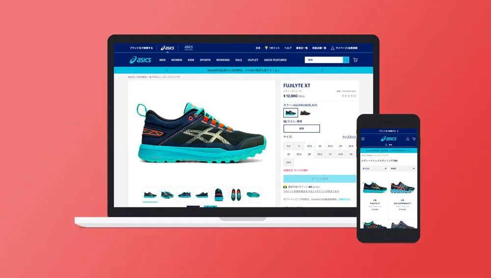 ASICS online store on a laptop and a phone
