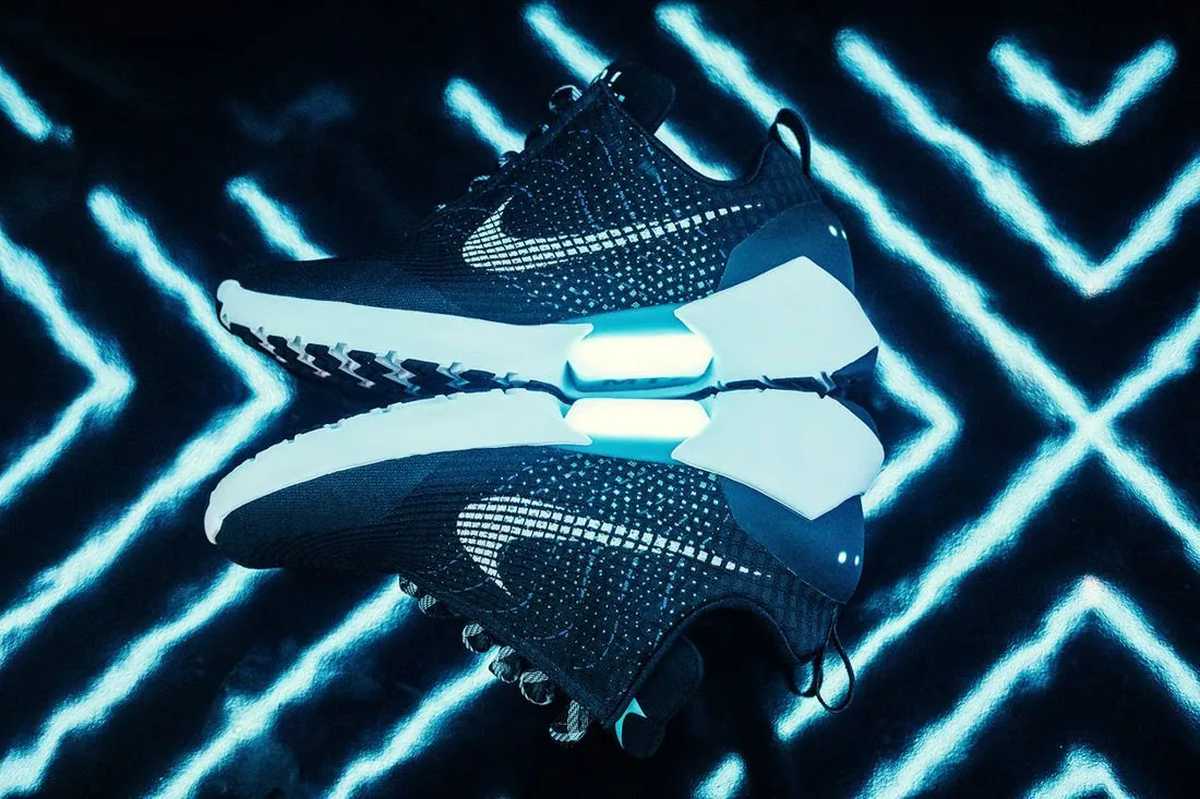 Nike HyperAdapt 1.0 self-lacing shoes lit in blue