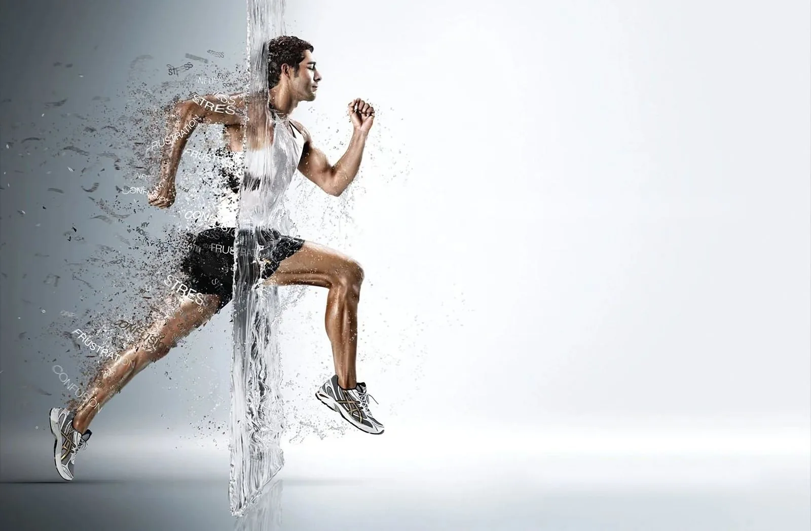 ASICS Sound Mind, Sound Body campaign: a runner bursting through a wall of water
